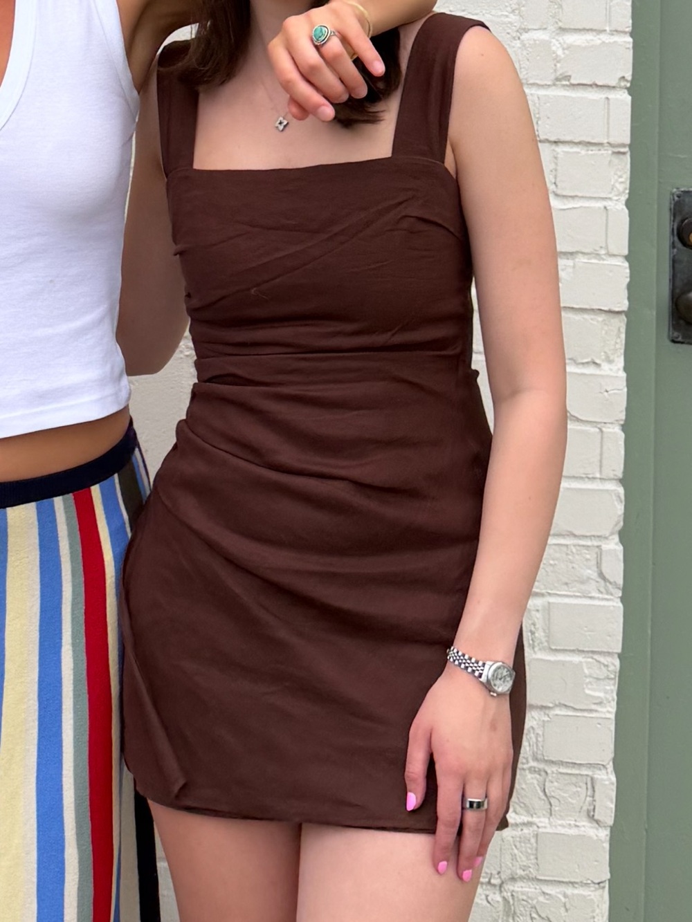 Reformation Brown Square-Neck Mini Dress
